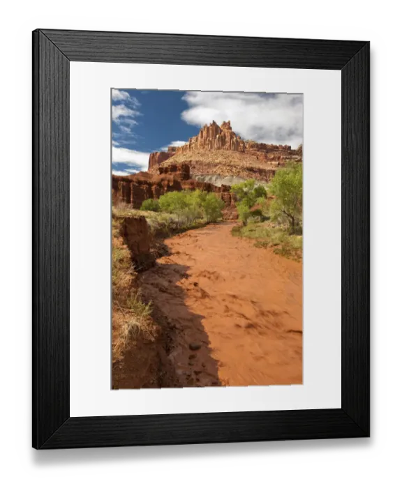 Framed Print : USA, Utah, Capitol Reef National Park. Fremont River flows thick with red clay silt Framed Print : USA, Utah, Capitol Reef National Park. Fremont River flows thick with red clay silt