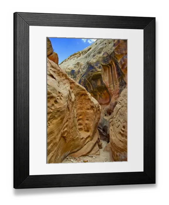 Framed Print : USA, Utah, San Rafael Swell. Sculptured sandstone formations in narrows of Little Framed Print : USA, Utah, San Rafael Swell. Sculptured sandstone formations in narrows of Little