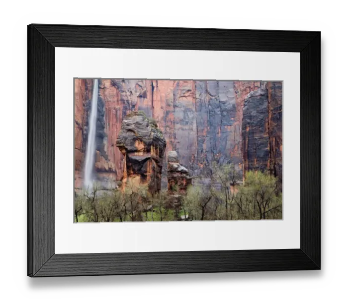 Framed Print : Waterfall thunders down near the Temple of Sinawava in Zion National Park in Utah