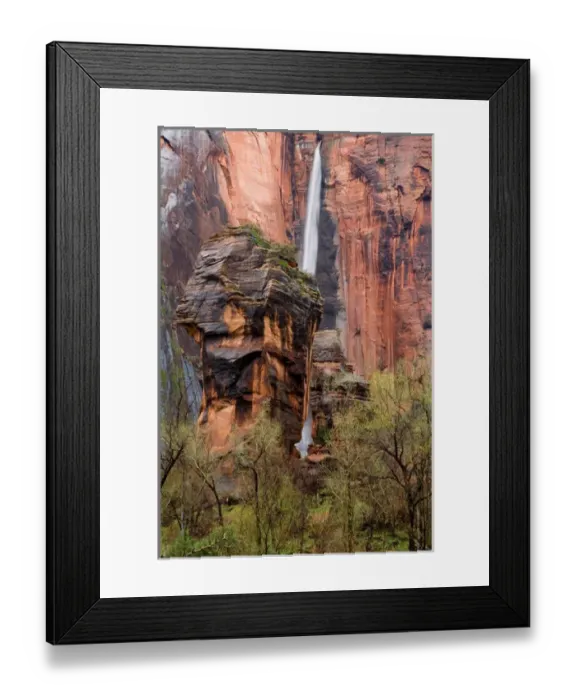 Framed Print : Waterfall thunders down near the Temple of Sinawava in Zion National Park in Utah Framed Print : Waterfall thunders down near the Temple of Sinawava in Zion National Park in Utah