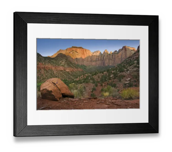 Framed Print : USA, Utah, Zion National Park. Sunrise on the Court of the Patriarchs Framed Print : USA, Utah, Zion National Park. Sunrise on the Court of the Patriarchs