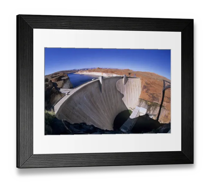 Framed Print : Glen Canyon Dam viewed from the bridge over Glen Canyon with the water level of Lake Framed Print : Glen Canyon Dam viewed from the bridge over Glen Canyon with the water level of Lake