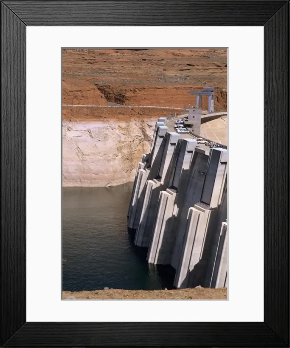 Framed Print : Upstream face of Glen Canyon Dam with water level of Lake Powell 145 feet below its