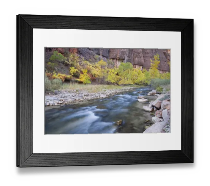 Framed Print : UT, Zion National Park, Zion Canyon, Virgin River, and colorful Cottonwood trees Framed Print : UT, Zion National Park, Zion Canyon, Virgin River, and colorful Cottonwood trees
