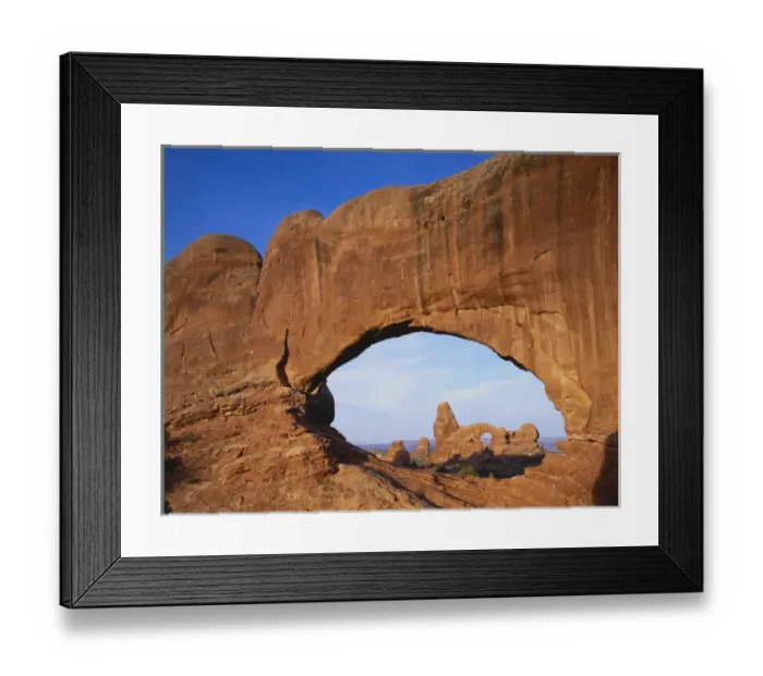 Framed Print : Utah, Arches National Park, Double Arch, Turret Arch, Sunlight on rock formations Framed Print : Utah, Arches National Park, Double Arch, Turret Arch, Sunlight on rock formations