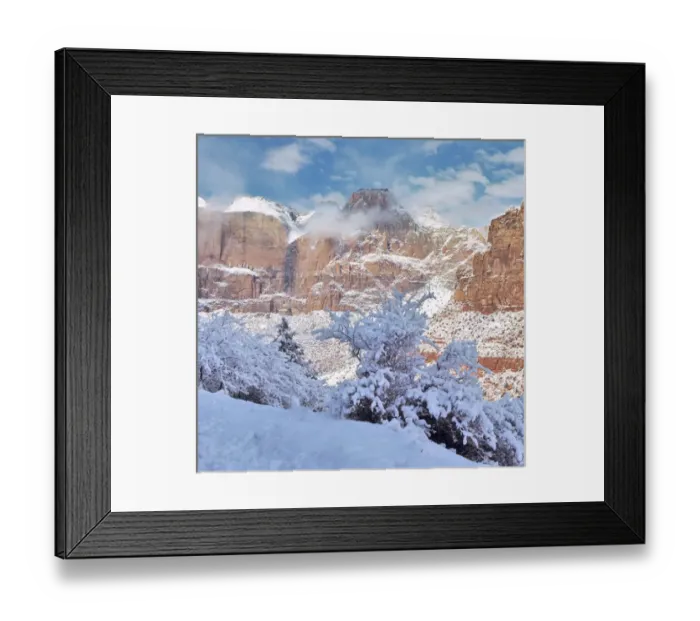 Framed Print : USA, Utah, Zion NP. Fresh snow decorates the Great White Throne in Zion National Park Framed Print : USA, Utah, Zion NP. Fresh snow decorates the Great White Throne in Zion National Park