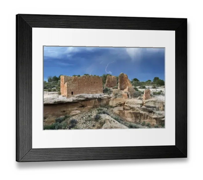Framed Print : Lightning in the sky above Hovenweep Castle, Hovenweep National Monument, Utah, USA