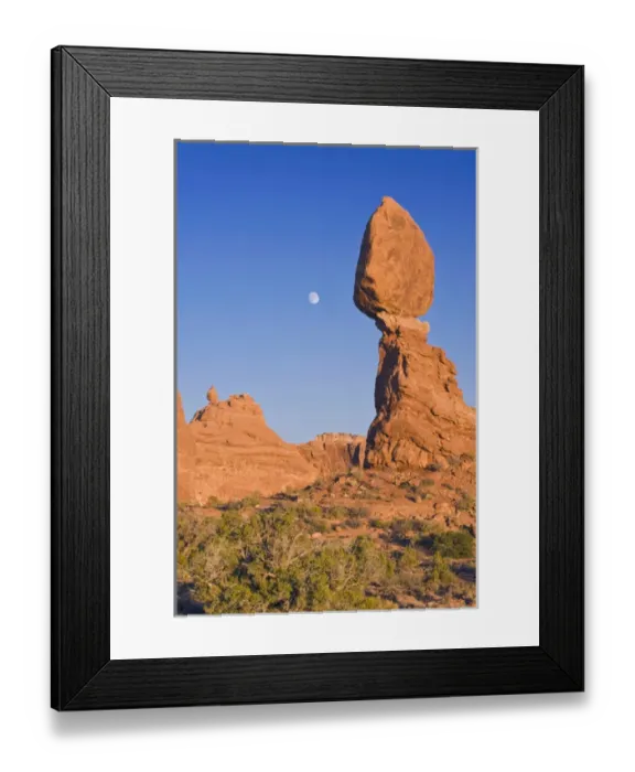Framed Print : USA, UT, Arches NP, Moon Rising at Balanced rock