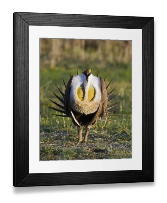 Framed Print : UTAH. USA. Male sage grouse (Centrocercus urophasianus) struts at lek in mating display Framed Print : UTAH. USA. Male sage grouse (Centrocercus urophasianus) struts at lek in mating display