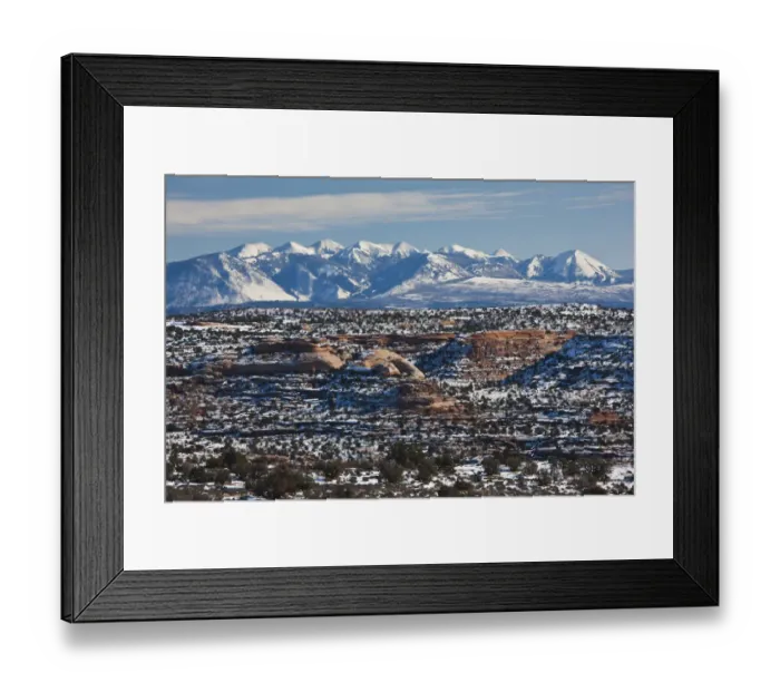 Framed Print : USA, Utah, Moab. Dead Horse Point State Park, view of the La Sal Mountains, winter Framed Print : USA, Utah, Moab. Dead Horse Point State Park, view of the La Sal Mountains, winter