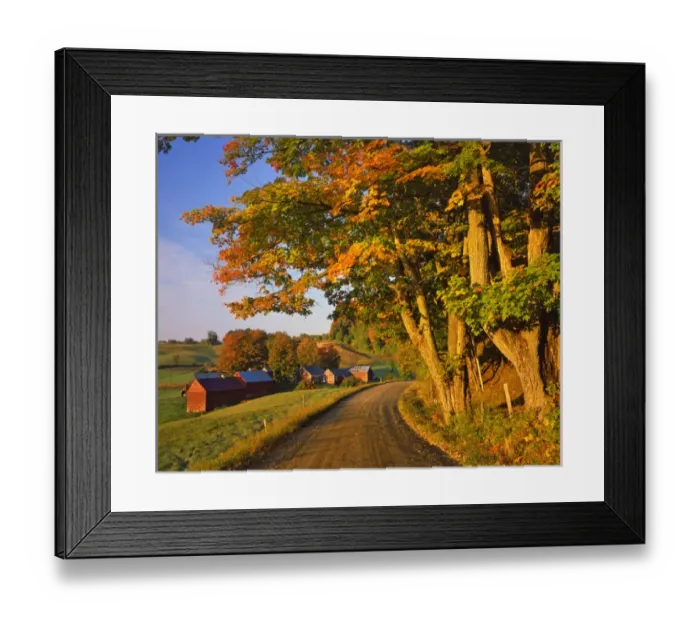 Framed Print : USA, Vermont, South Woodstock. Scenic of road and Jenne Farm. Credit as: Steve Terrill