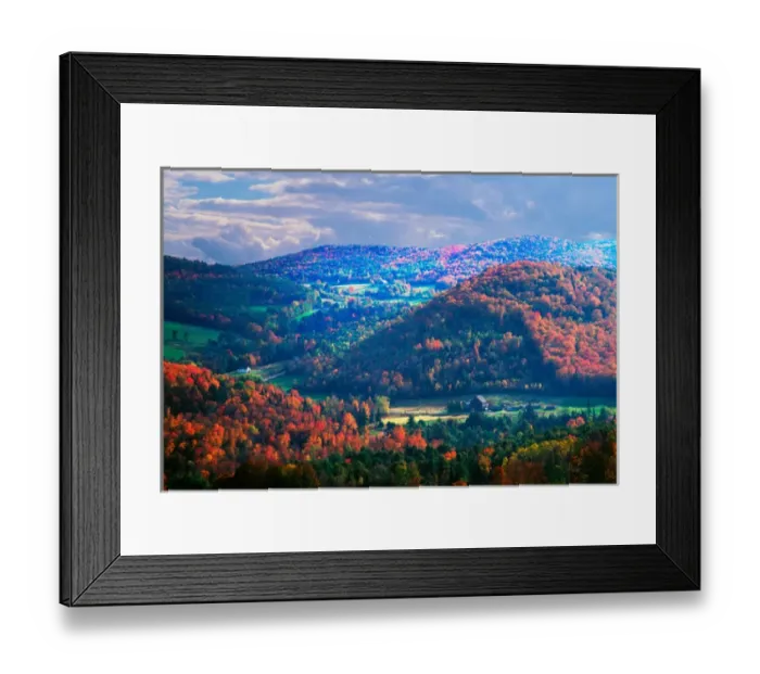 Framed Print : On a partly cloudy day in the fall, the sun has illuminated some hills more than Framed Print : On a partly cloudy day in the fall, the sun has illuminated some hills more than