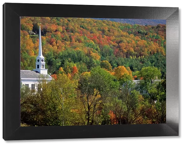 N. A. USA, Vermont, Stowe. Autumn with steeple