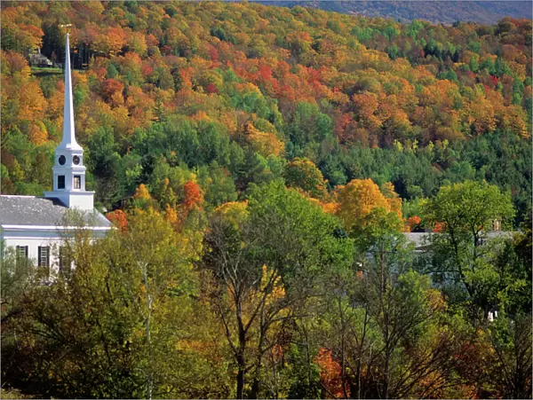 N. A. USA, Vermont, Stowe. Autumn with steeple