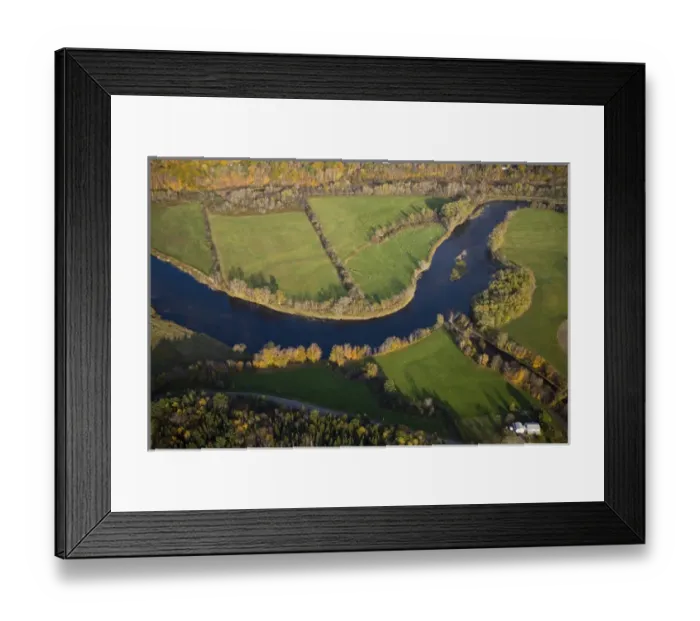 Framed Print : An aerial view of farms and the Connecticut River in Maidstone, Vermont and Stratford Framed Print : An aerial view of farms and the Connecticut River in Maidstone, Vermont and Stratford