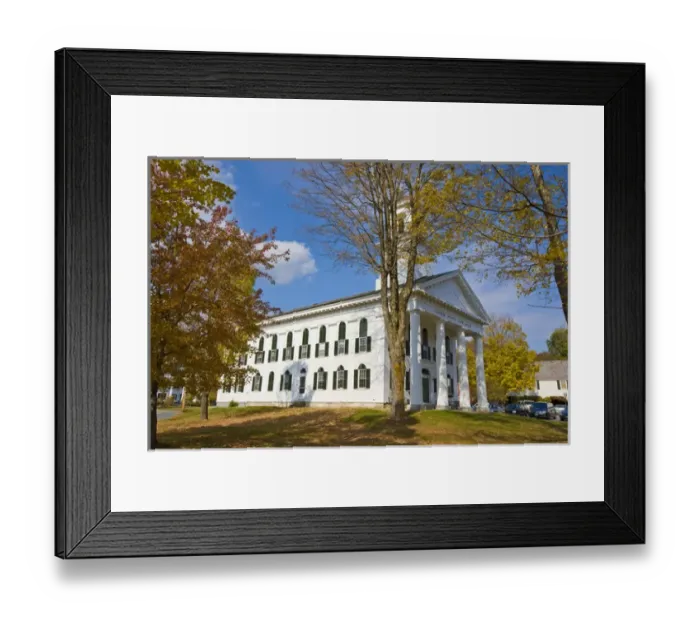 Framed Print : The historic Windham County Courthouse in Newfane, Vermont. Fall