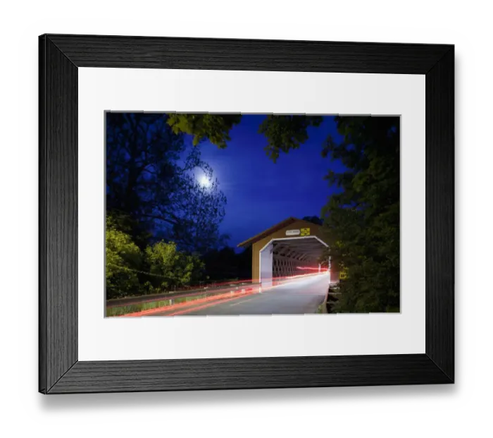 Framed Print : USA, Vermont, Bennington, Henry Covered Bridge at dusk Framed Print : USA, Vermont, Bennington, Henry Covered Bridge at dusk