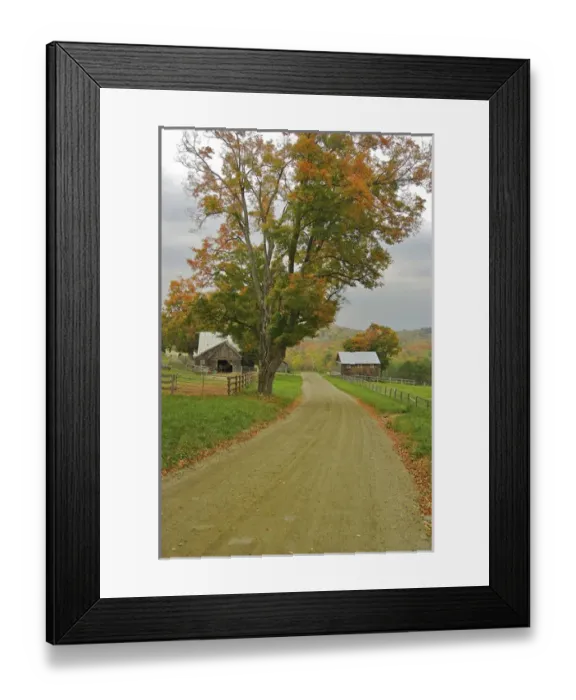Framed Print : North America, USA, Vermont, Windsor County. A country road through a Vermont farm