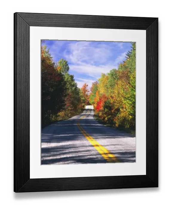 Framed Print : USA, Vermont, Northeast Kingdom, View of country road through autumn trees Framed Print : USA, Vermont, Northeast Kingdom, View of country road through autumn trees