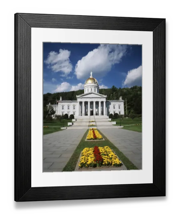 Framed Print : USA, Vermont, Montpelier, Vermont State Capitol and flower beds leading up to entrance Framed Print : USA, Vermont, Montpelier, Vermont State Capitol and flower beds leading up to entrance