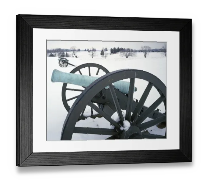 Framed Print : USA, Virginia, Manassas National Battlefield Park, Cannons in snow