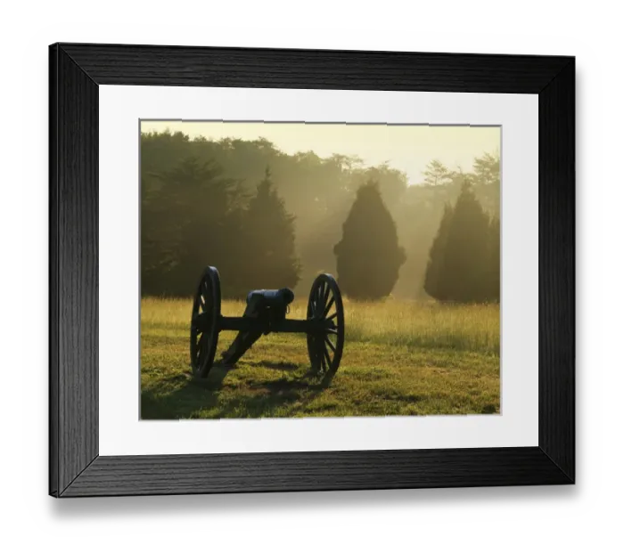 Framed Print : USA, Virginia, Manassas National Battlefield Park, Cannon and morning fog Framed Print : USA, Virginia, Manassas National Battlefield Park, Cannon and morning fog