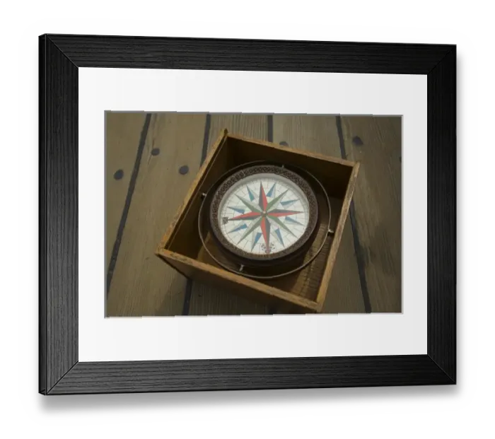 Framed Print : Compass on deck of replica of one of the three ships that sailed from England to Virginia in 1607 Framed Print : Compass on deck of replica of one of the three ships that sailed from England to Virginia in 1607