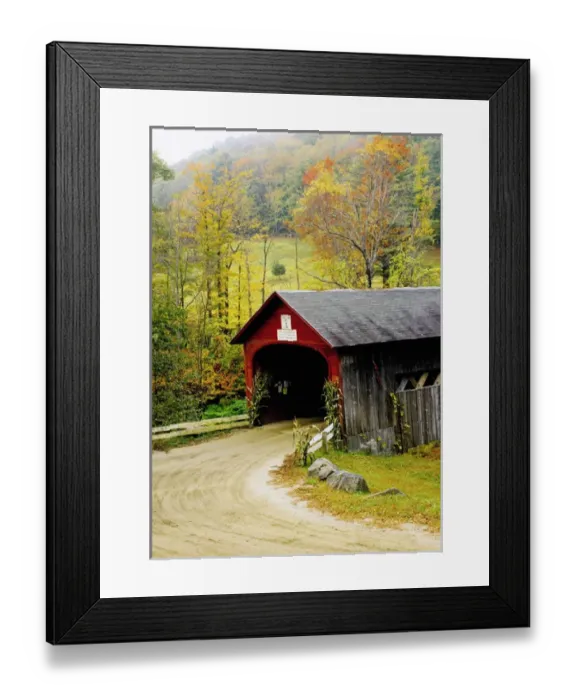Framed Print : USA, Vermont. Covered bridge on the Green River