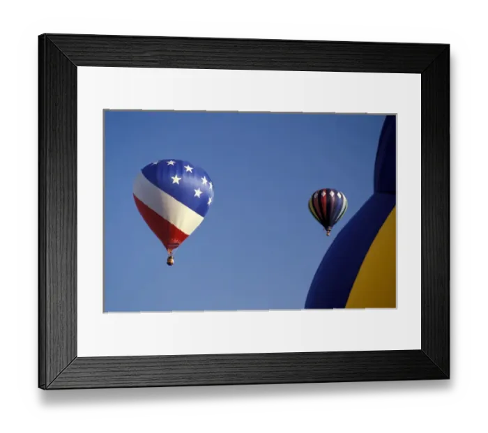 Framed Print : NA, USA, WA, Walla Walla, two balloons fly in a clear blue sky and third in foreground Framed Print : NA, USA, WA, Walla Walla, two balloons fly in a clear blue sky and third in foreground