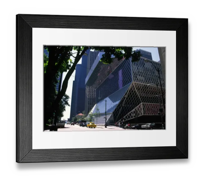 Framed Print : USA, Washington, Seattle. NE corner view, street level, of Central Library building