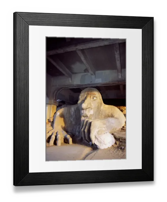Framed Print : USA, Washington, Seattle. Fremont Troll is 18ft ferroconcrete sculpture Aurora Bridge