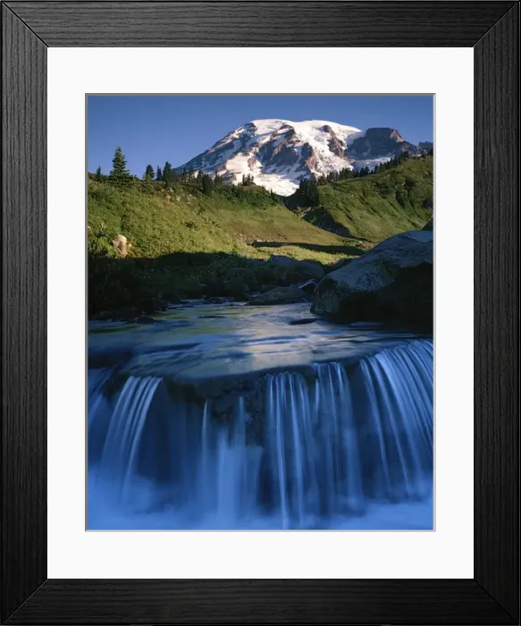 Framed Print : USA, Washington, Mt. Rainier National Park, Cascade below Mt. Rainier
