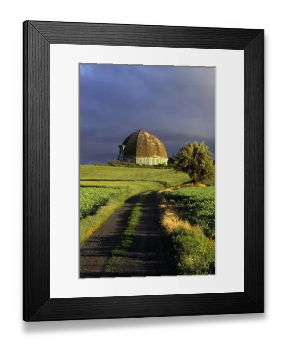 Framed Print : NA, USA, Washington, near Pullman Round green barn and passing storm