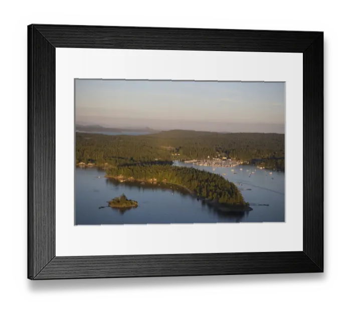 Framed Print : Aerial view of Roche Harbor on San Juan Island in the evening light, Washington State