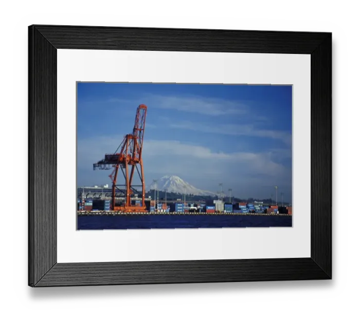 Framed Print : N. A. USA, Washington, Seattle. Port of Seattle with Mt. Rainier (14, 410 ) in Framed Print : N. A. USA, Washington, Seattle. Port of Seattle with Mt. Rainier (14, 410 ) in