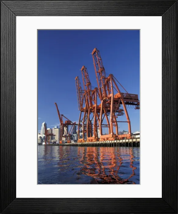 Framed Print : N. A. USA, Washington, Seattle. Cranes at Port of Seattle