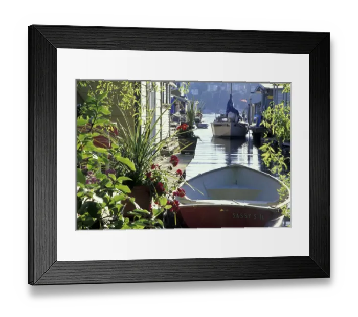 Framed Print : N. A. USA, Washington, Seattle. Rowboat and planters in houseboat community on Lake Union Framed Print : N. A. USA, Washington, Seattle. Rowboat and planters in houseboat community on Lake Union