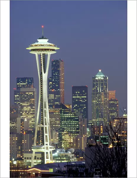 N. A. USA, Washington, Seattle. Space Needle and downtown at night
