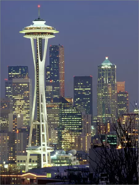 N. A. USA, Washington, Seattle. Space Needle and downtown at night