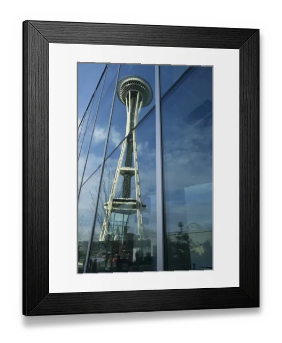 Framed Print : NA, USA, WA, Seattle. Space Needle reflection