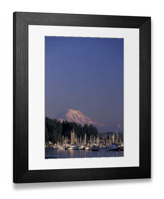 Framed Print : NA, USA, Washington Marina with Mt. Rainier in background