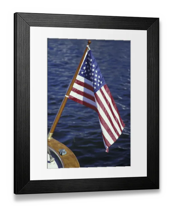 Framed Print : NA, USA, Washington, Seattle American flag on boat in Lake Union Framed Print : NA, USA, Washington, Seattle American flag on boat in Lake Union