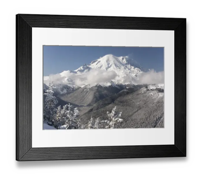 Framed Print : North America, United States, Washington, snow-covered Mt. Rainier and White River