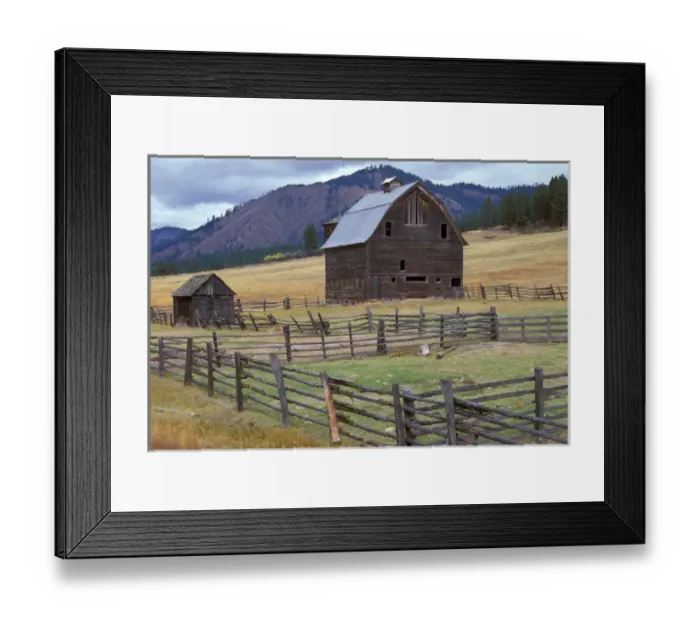 Framed Print : Rustic wooden barn on slopping yellow-grassed hill in eastern Washington Framed Print : Rustic wooden barn on slopping yellow-grassed hill in eastern Washington