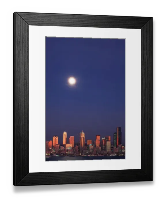 Framed Print : North America, USA, Washington, Seattle Seattle skyline with full moon, seen Framed Print : North America, USA, Washington, Seattle Seattle skyline with full moon, seen