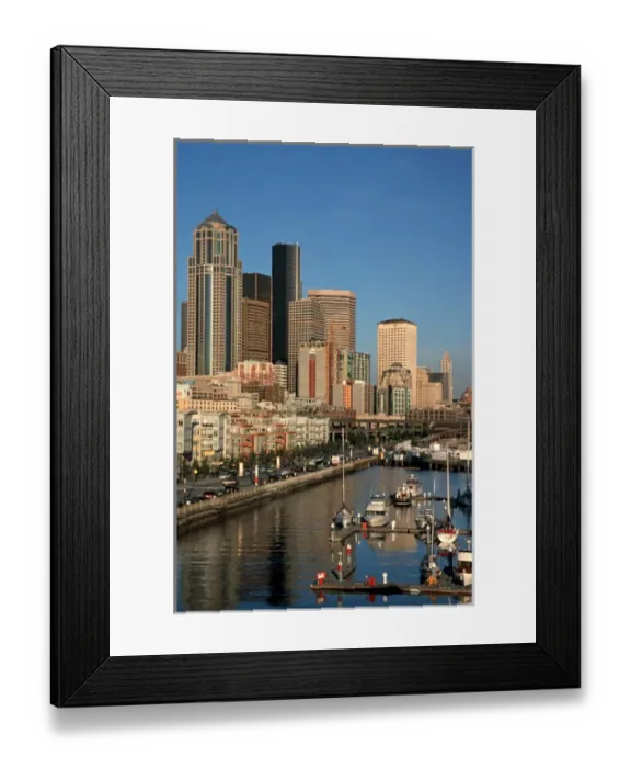 Framed Print : North America, USA, Washington, Seattle Downtown Seattle with Bell Harbor marina