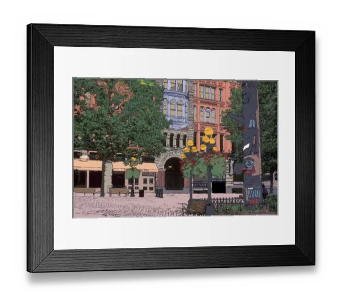 Framed Print : USA, Washington, Seattle Digital enhancement of Pioneer Square with Pioneer Building