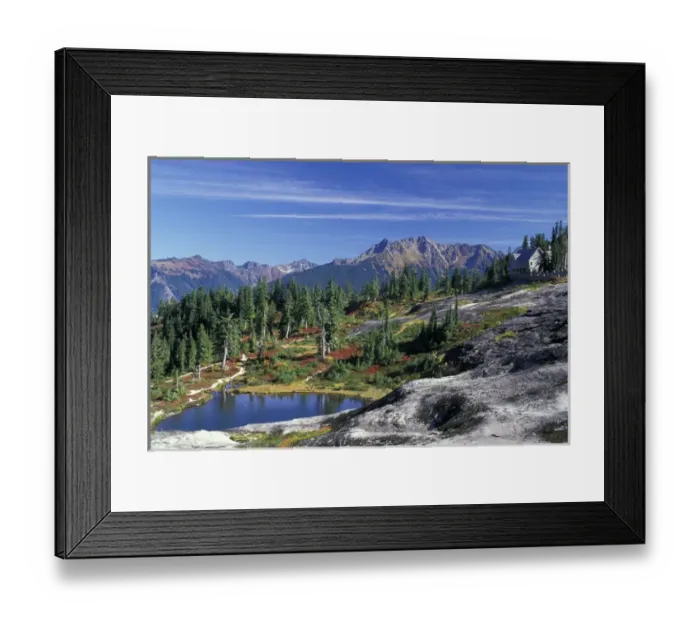 Framed Print : NA, USA, Washington, Heather Meadows RA Bagley Lake with Goat Mountain and Mt