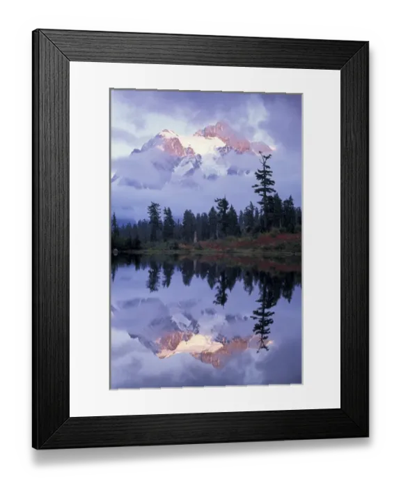 Framed Print : USA, WA, Heather Meadows RA. Mount Shuksan shrouded in clouds and reflected in Picture Framed Print : USA, WA, Heather Meadows RA. Mount Shuksan shrouded in clouds and reflected in Picture