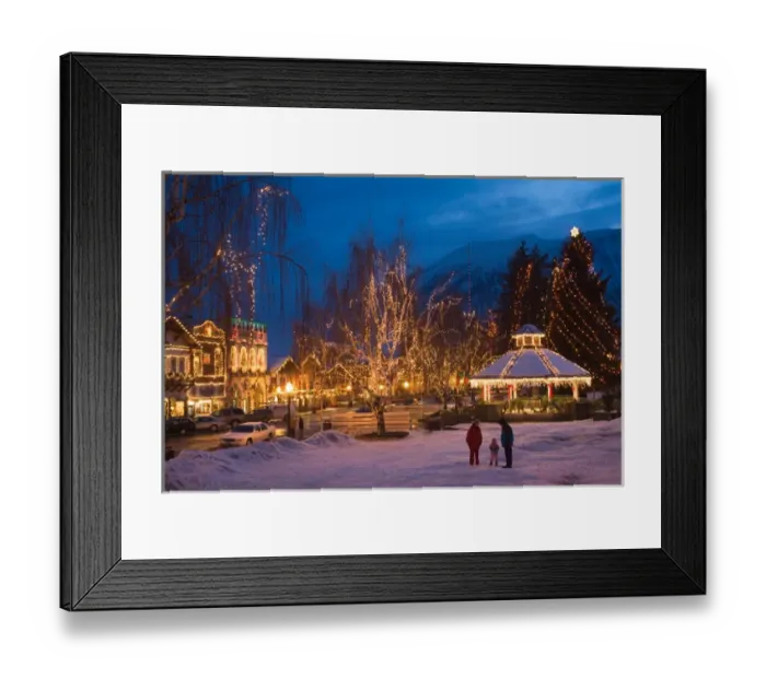 Framed Print : WA, Leavenworth, Leavenworth Ice Festival with gazebo and city park